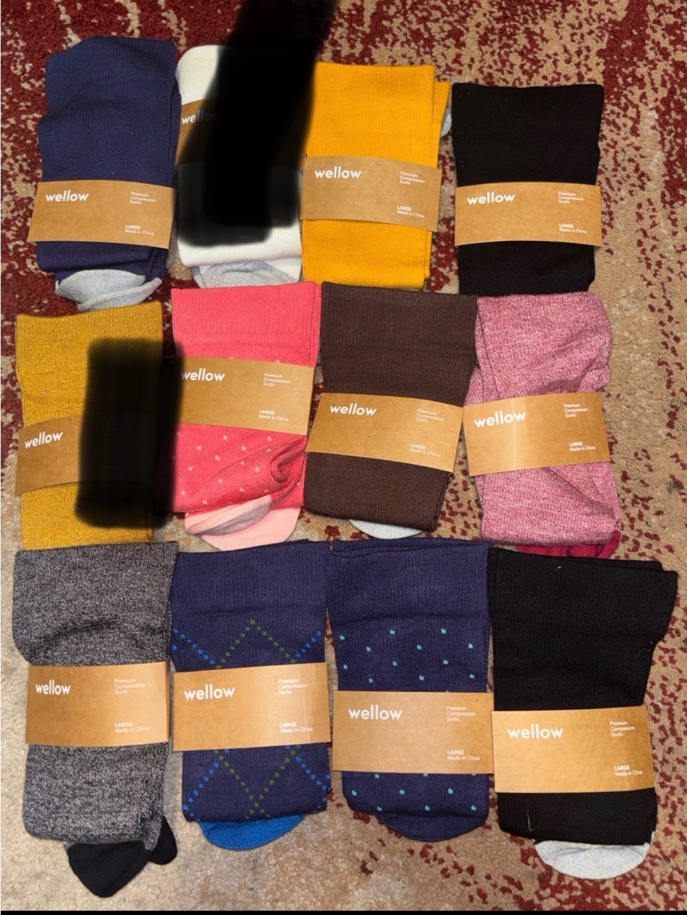 3 pair of Wellow Large  Premium Compression Socks colors may vary